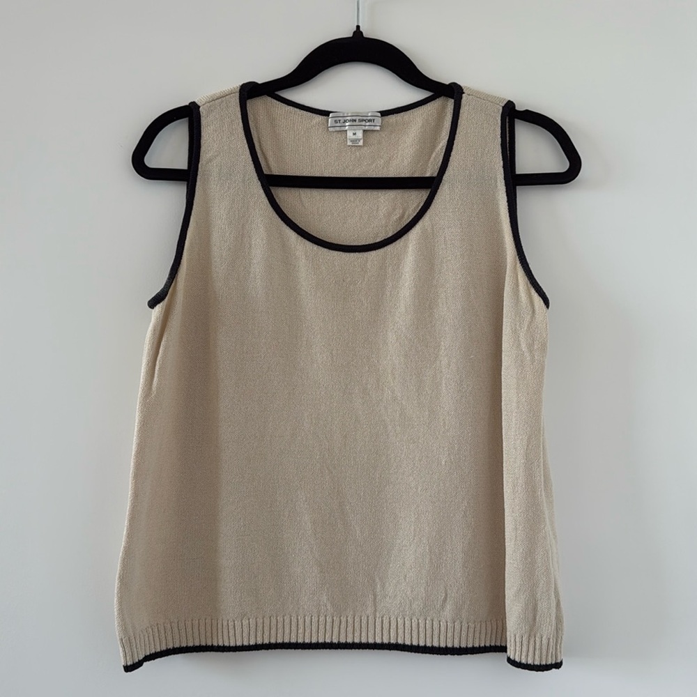 St. John Sport Knit Shell Tank M Cream and Navy
